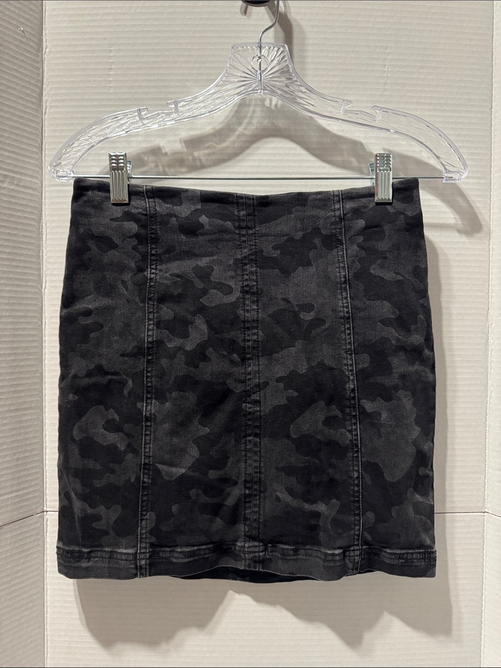 Free People Black Camo Denim Mini Skirt